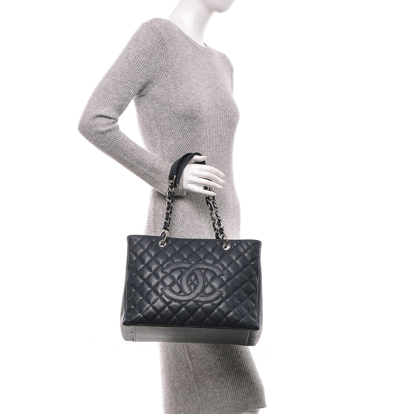 Caviar Quilted Grand Shopping Tote GST Dark Navy Blue