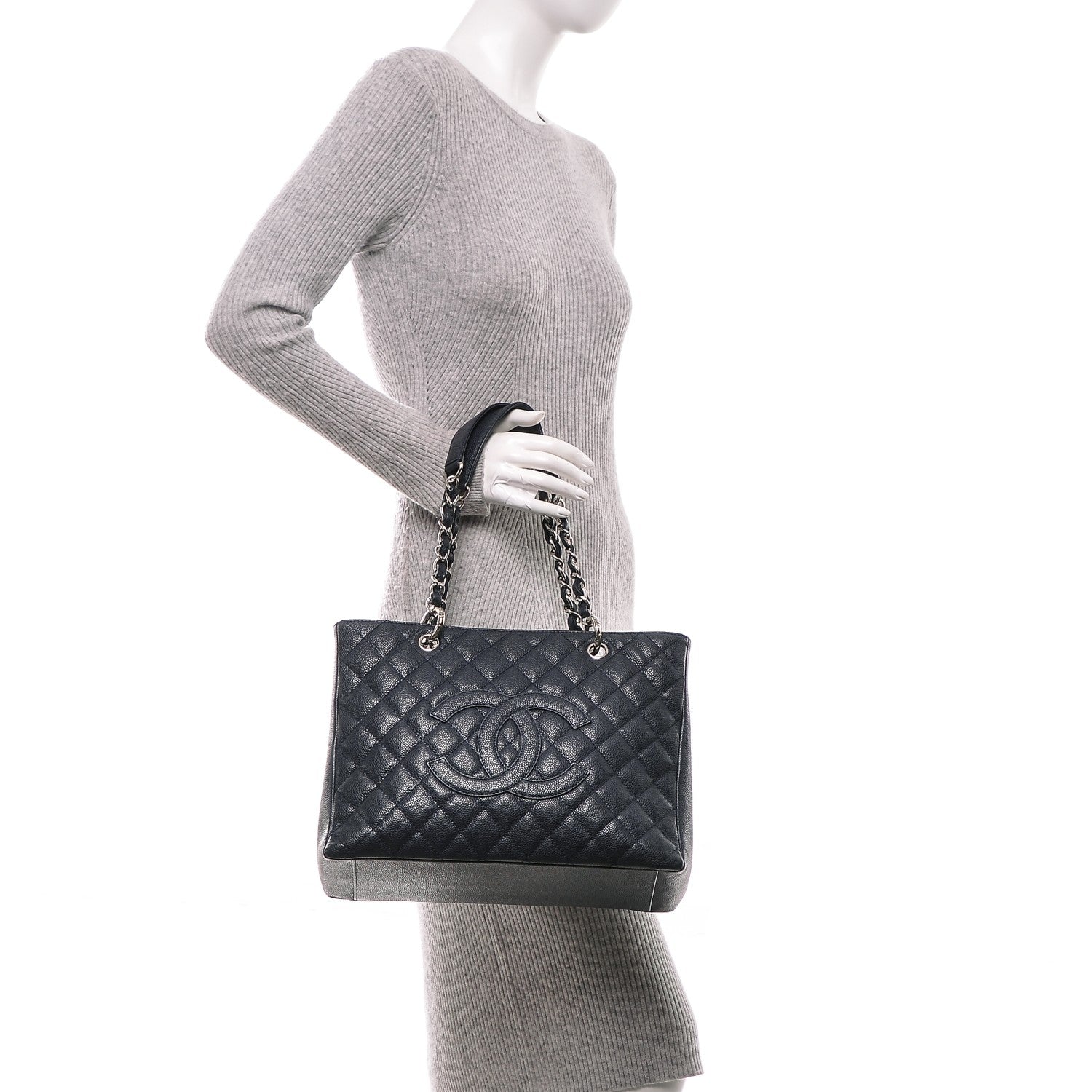 Chanel Caviar Quilted Grand Shopping Tote GST Dark Navy Blue 2 of 7