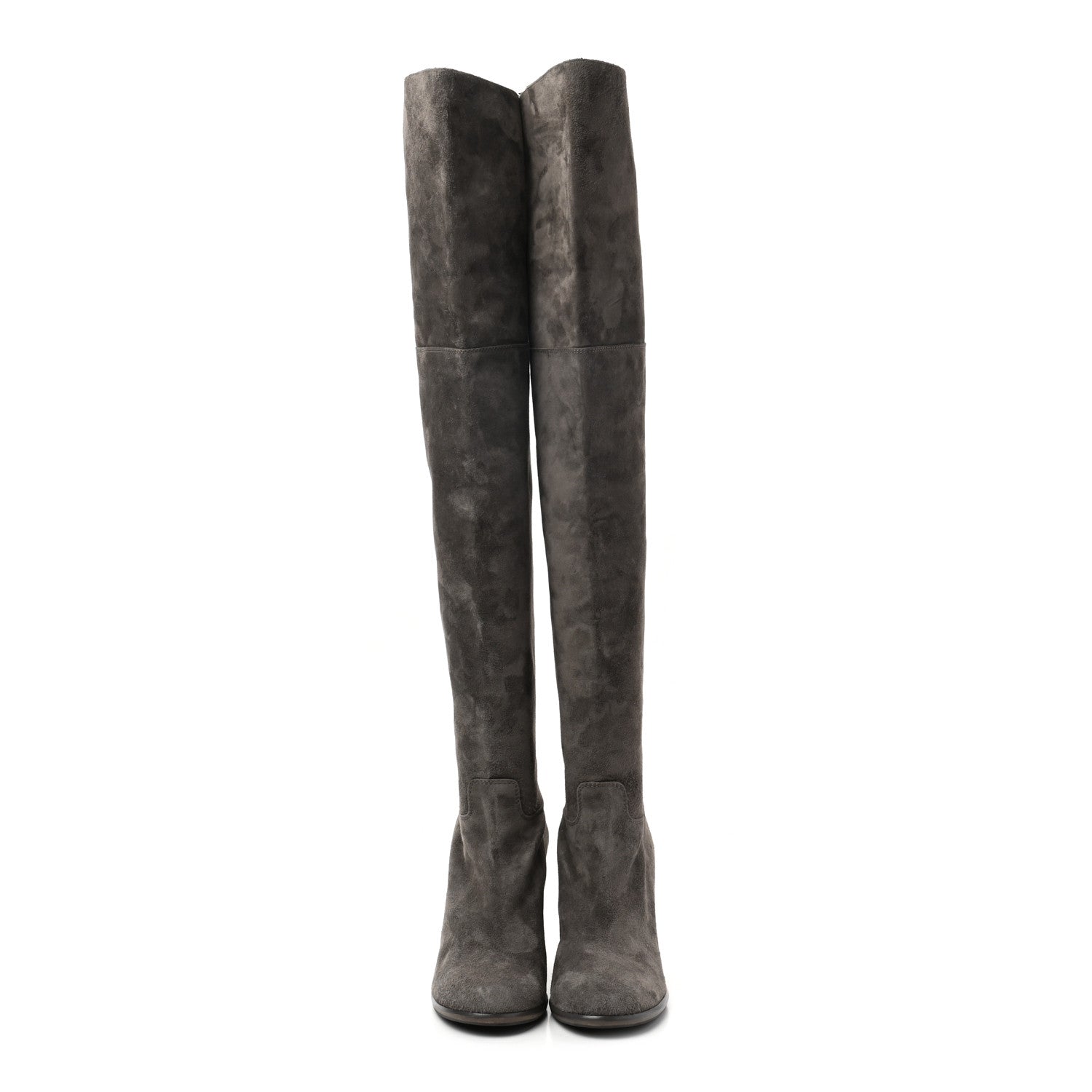 Chanel Suede Calfskin CC Over The Knee Boots 38 Grey 2 of 7