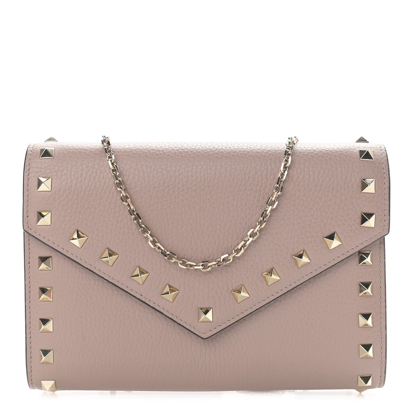 Pebbled Calfskin Rockstud Envelope Wallet on Chain Poudre