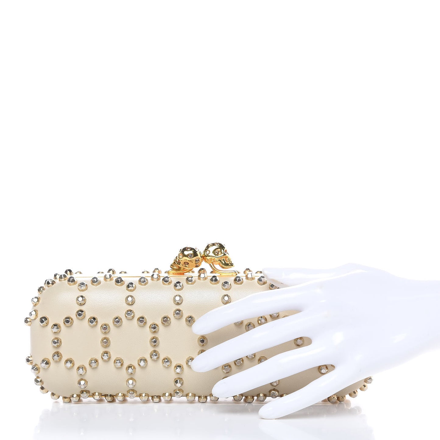 Nappa Studded Twin Skull Box Clutch Ivory