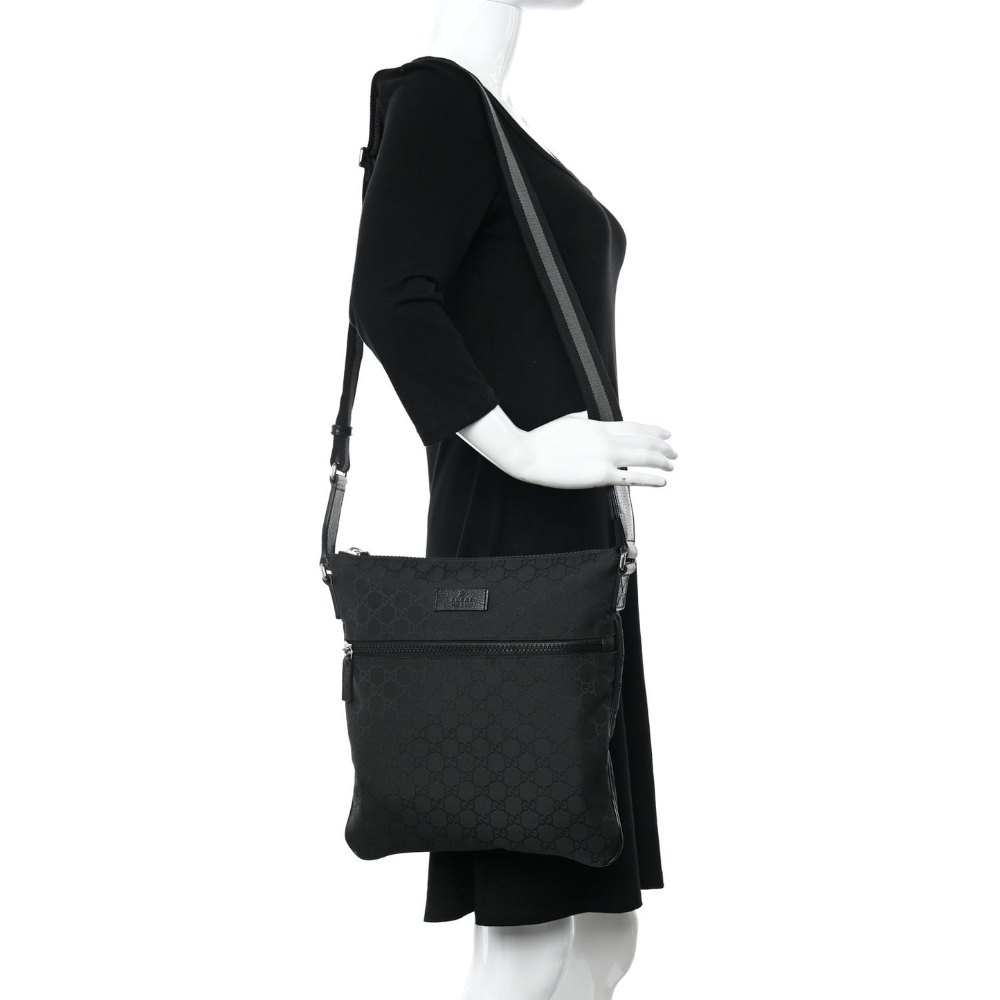 Nylon Monogram Medium Flat Messenger Bag Black