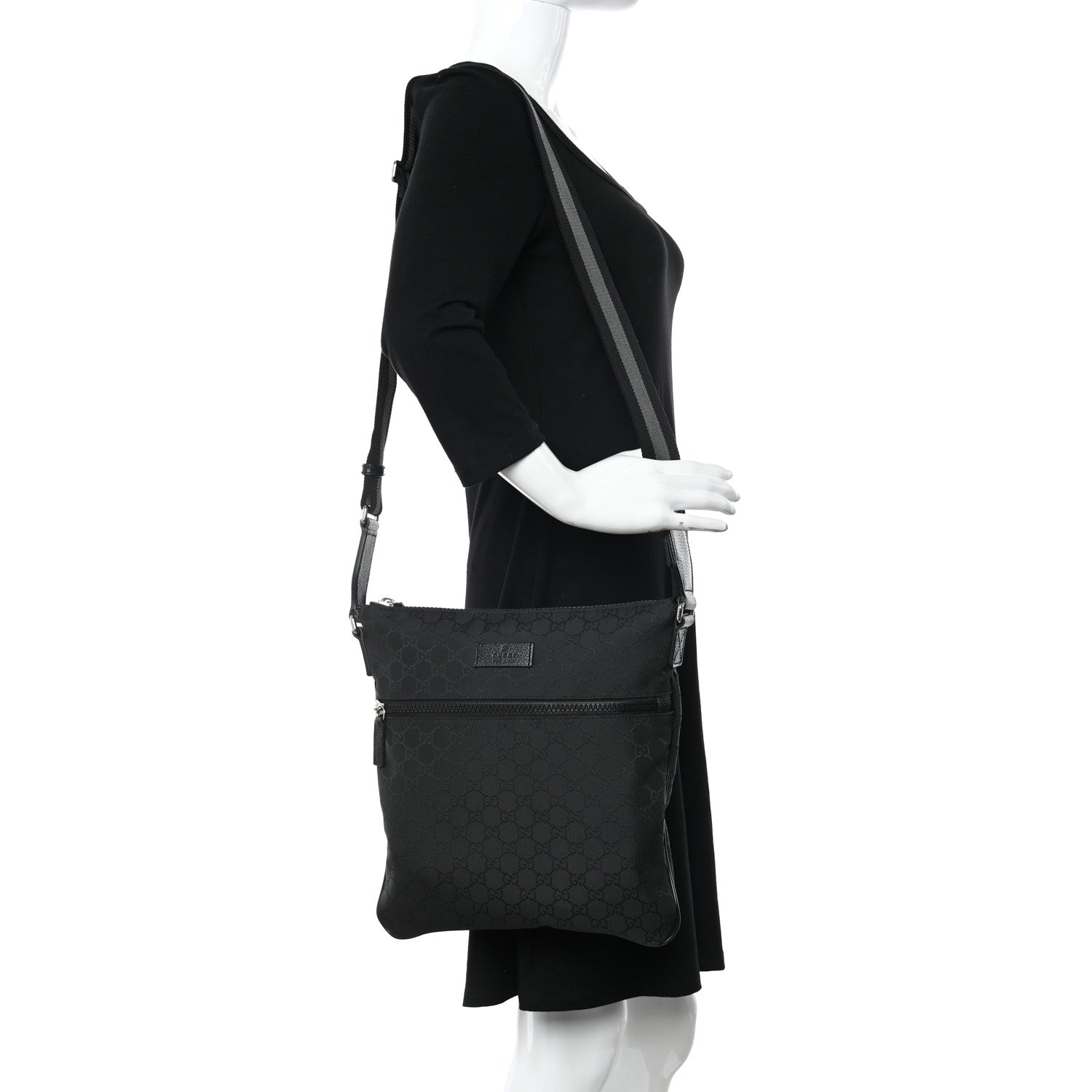 Gucci Nylon Monogram Medium Flat Messenger Bag Black 2 of 10