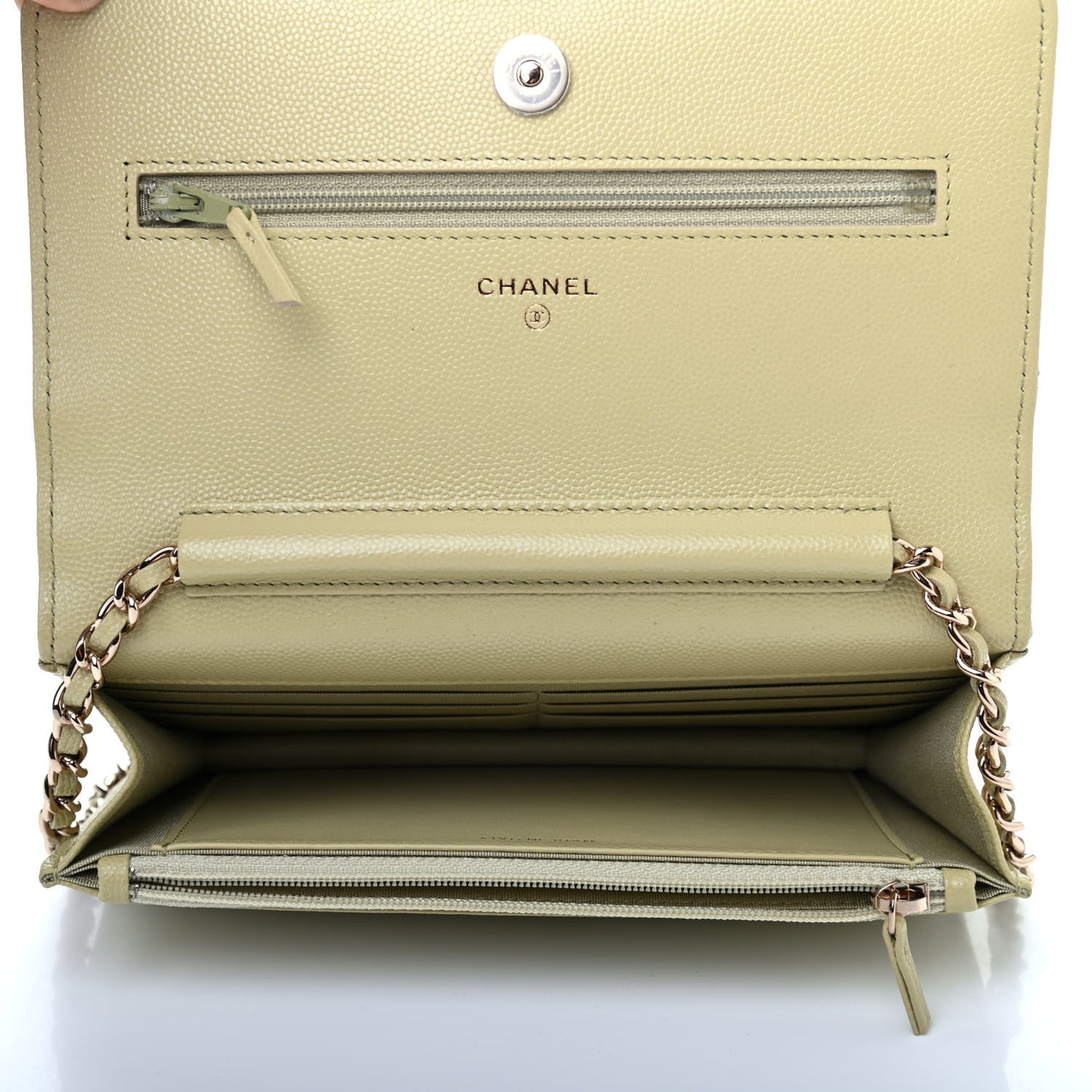 Caviar Quilted French New Wave Chain CC Wallet On Chain WOC Light Green