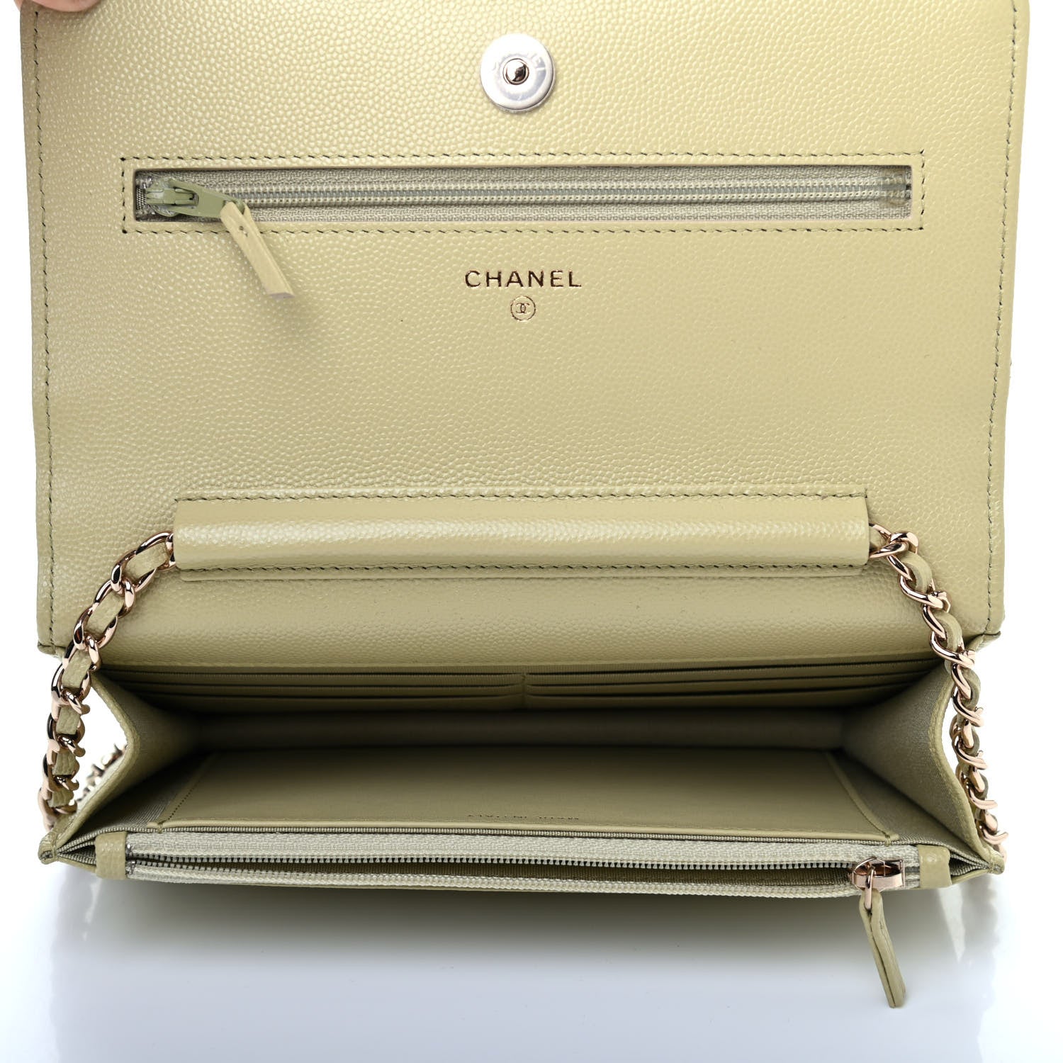 Chanel Caviar Quilted French New Wave Chain CC Wallet On Chain WOC Light Green 4 of 6