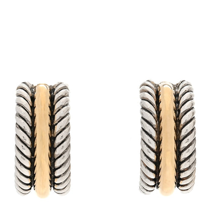 David Yurman Sterling Silver 14K Yellow Gold 16mm Cable Classics Hoop Earrings 2 of 8
