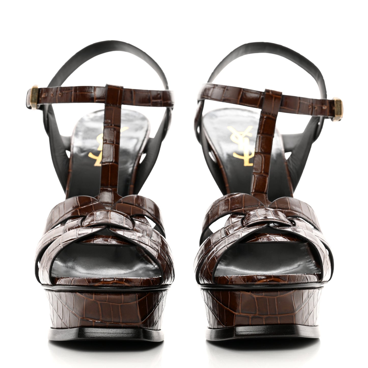 Calfskin Embossed Crocodile Tribute 105 Platform Sandals 37.5 Moro