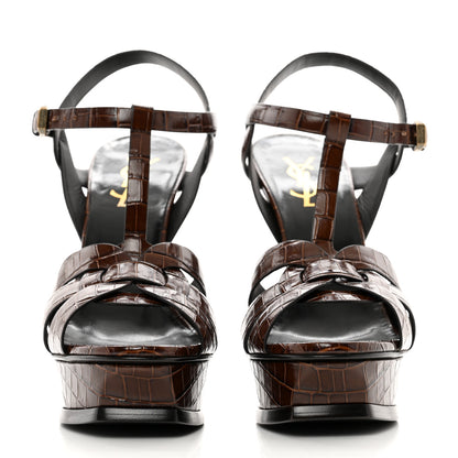 Saint Laurent Calfskin Embossed Crocodile Tribute 105 Platform Sandals 37.5 Moro 2 of 8