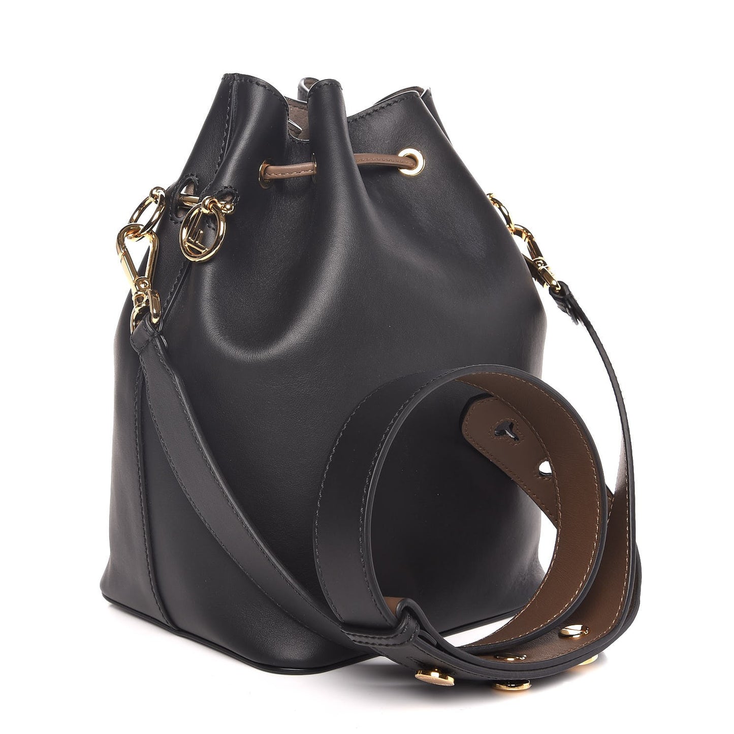 Vitello Century Matte F is Fendi Stamp Patch Bi-Color Grande Mon Tresor Bucket Bag Black Maya Fragola