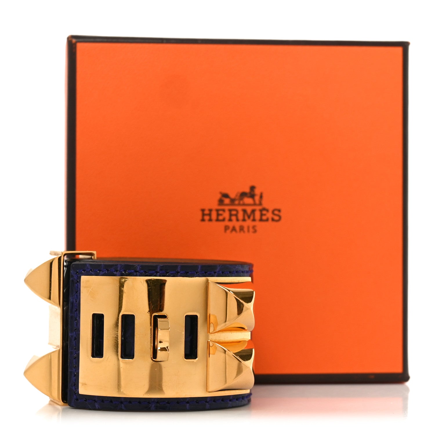 Hermes Shiny Alligator Collier De Chien CDC Bracelet T1 Bleu Encre 11 of 12