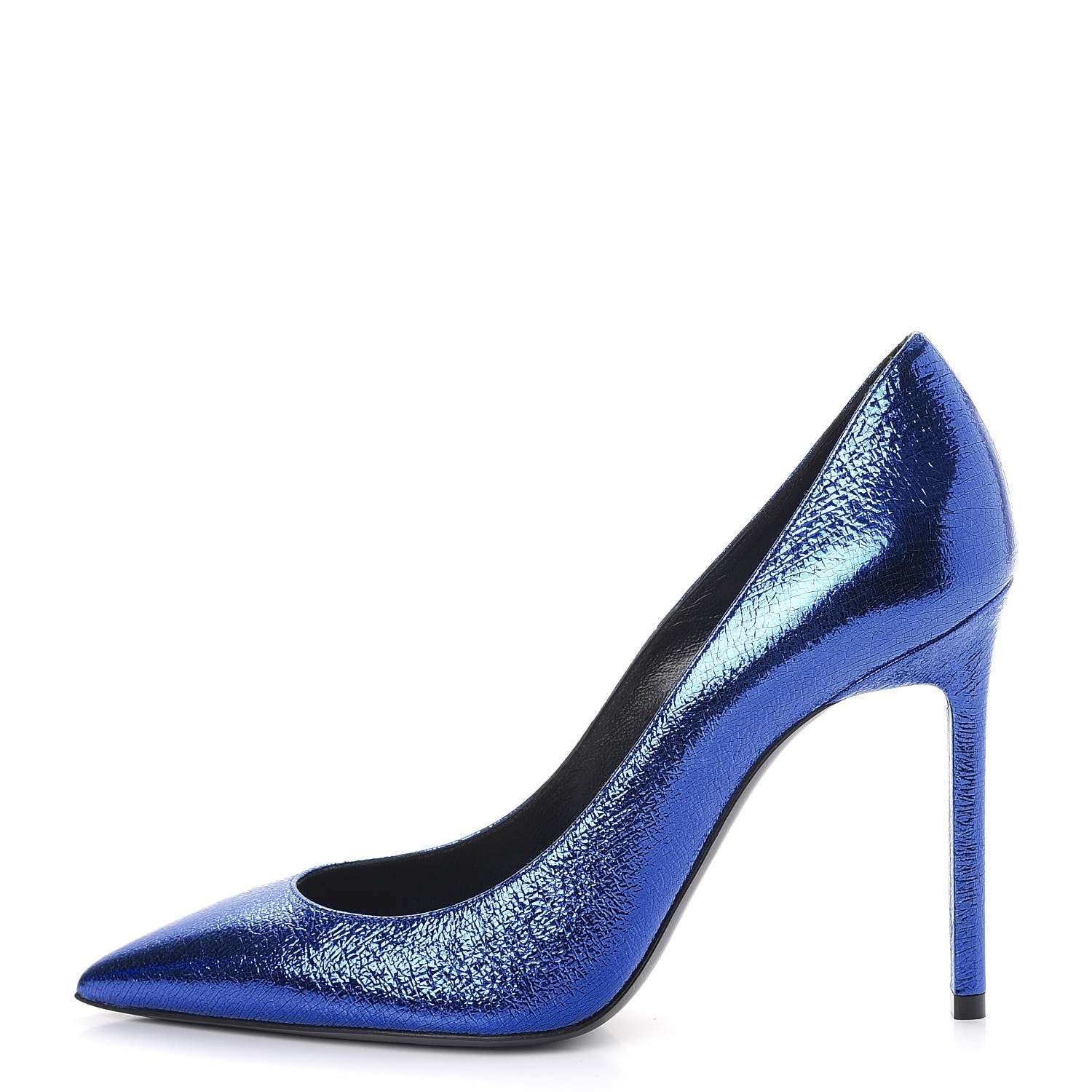 Saint Laurent Metallic Cracked Goatskin Anja 105 Pumps 37 Blue 1 of 8