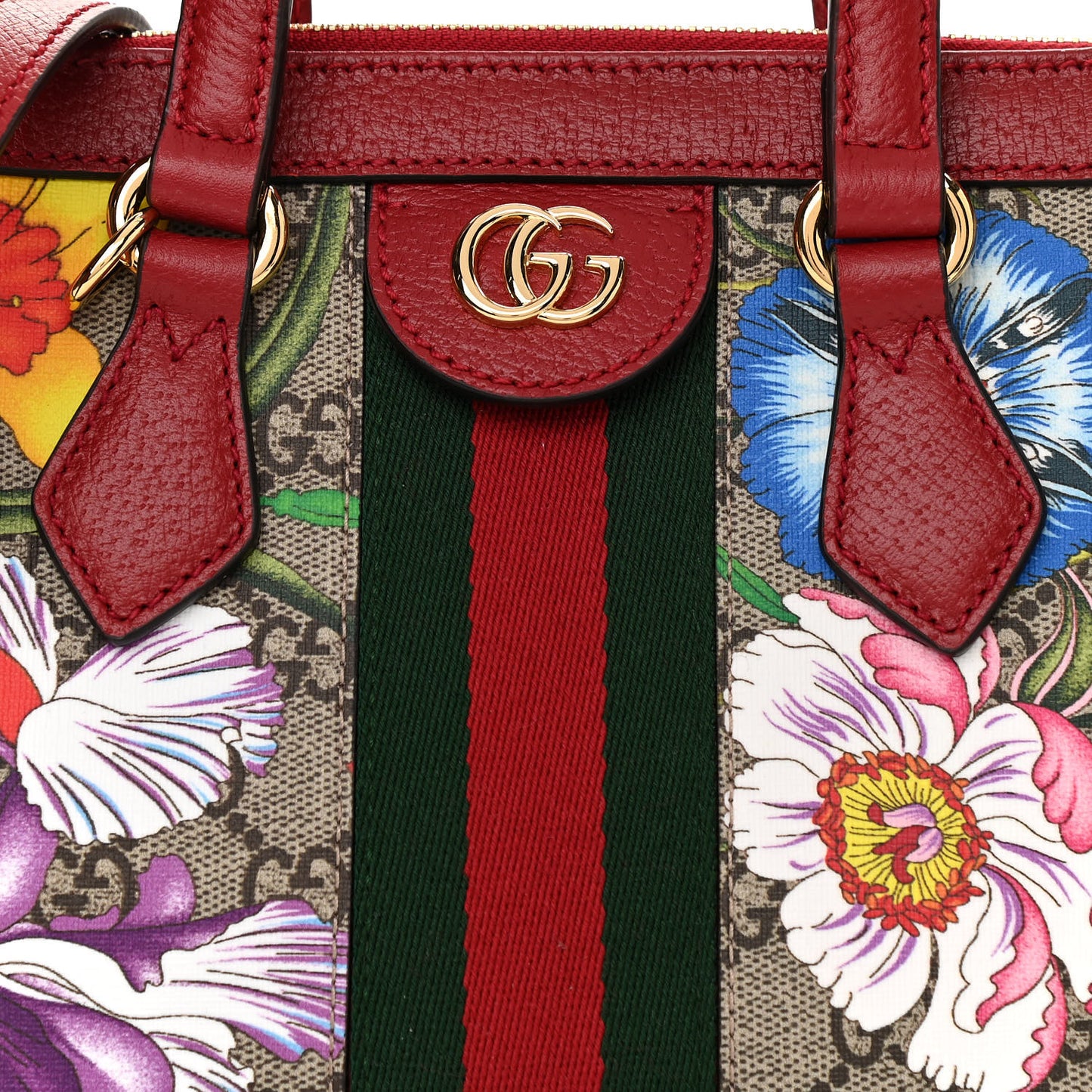 GG Supreme Monogram Flora Web Small Ophidia Tote Bag Red