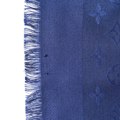 Louis Vuitton Silk Wool Monogram Shawl Navy Blue 4 of 5