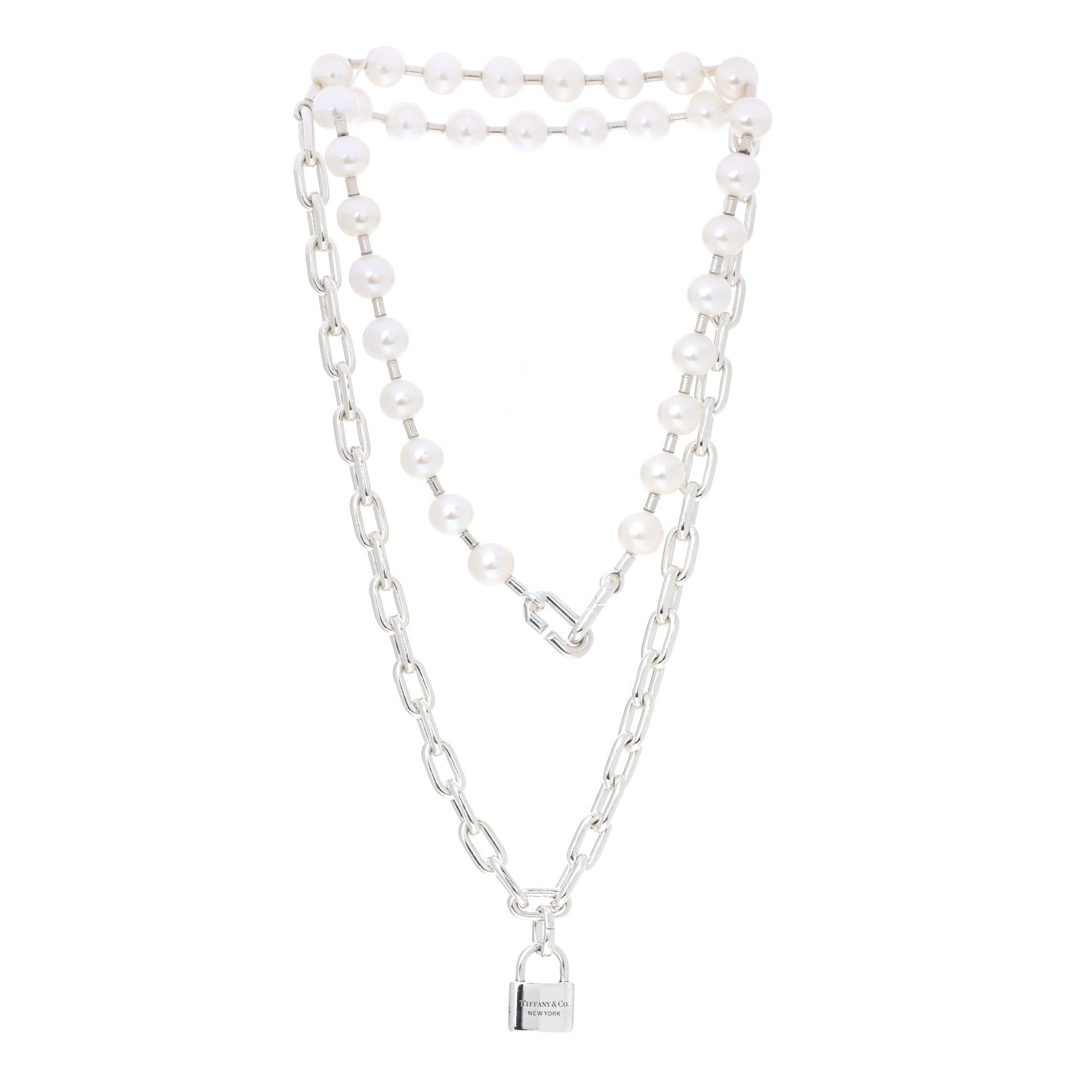 Sterling Silver Pearl HardWear Lock Necklace