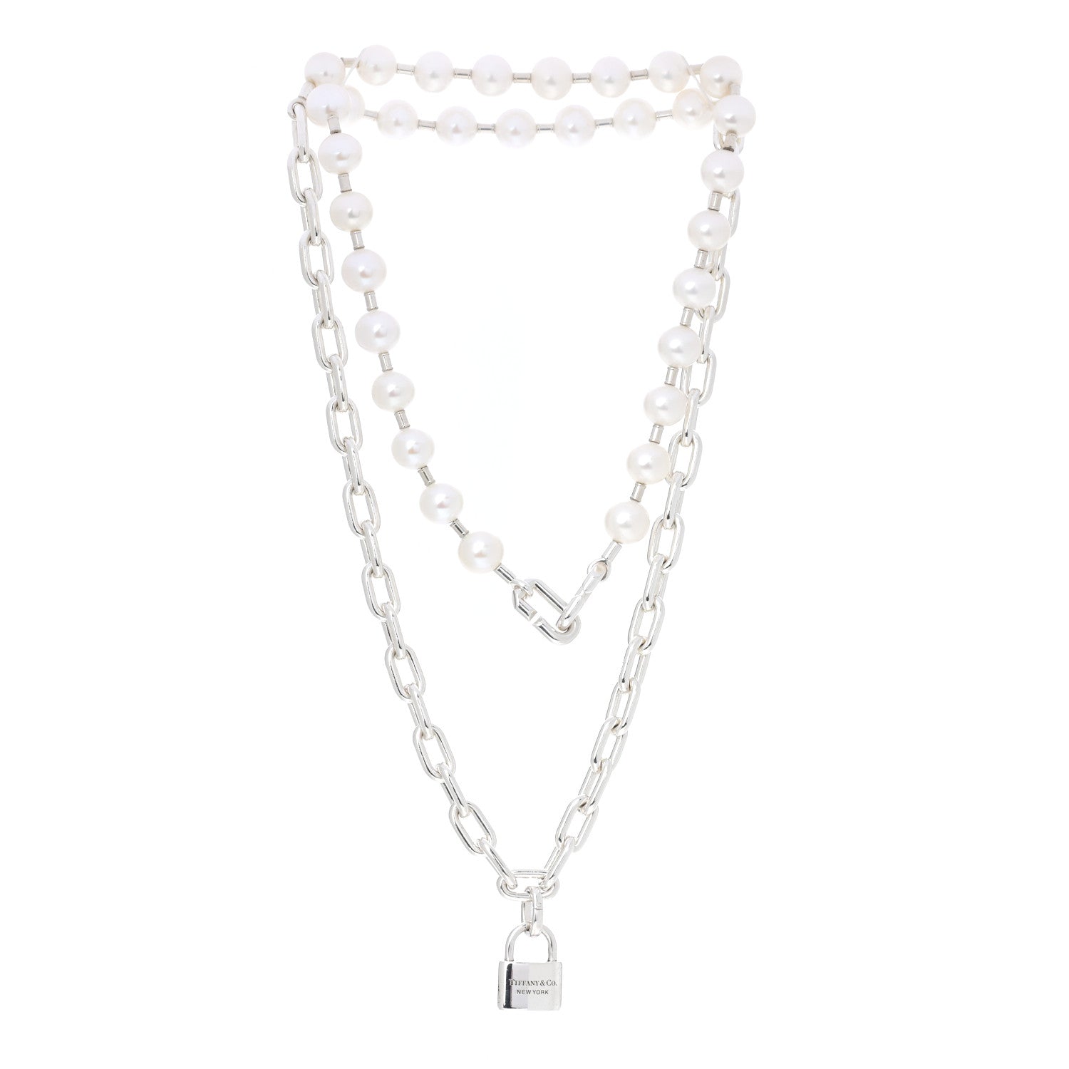 Tiffany Sterling Silver Pearl HardWear Lock Necklace 3 of 8