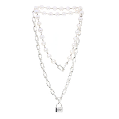 Tiffany Sterling Silver Pearl HardWear Lock Necklace 3 of 8