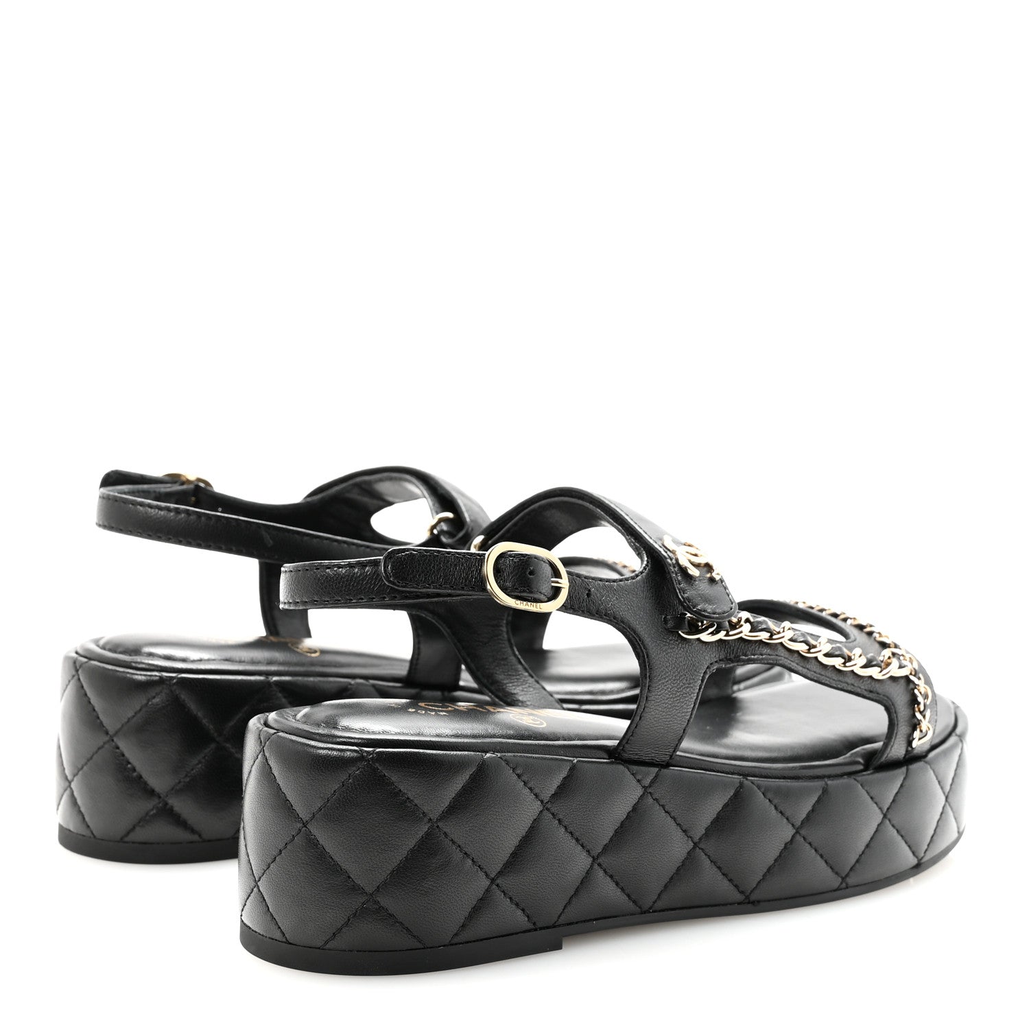 Chanel Lambskin Quilted Chain CC Platform Sandals 38.5 Black 5 of 10