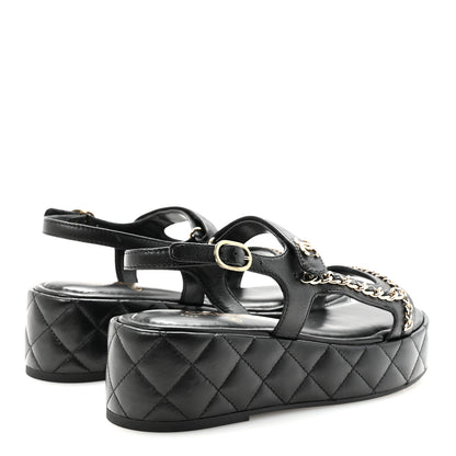Chanel Lambskin Quilted Chain CC Platform Sandals 38.5 Black 5 of 10