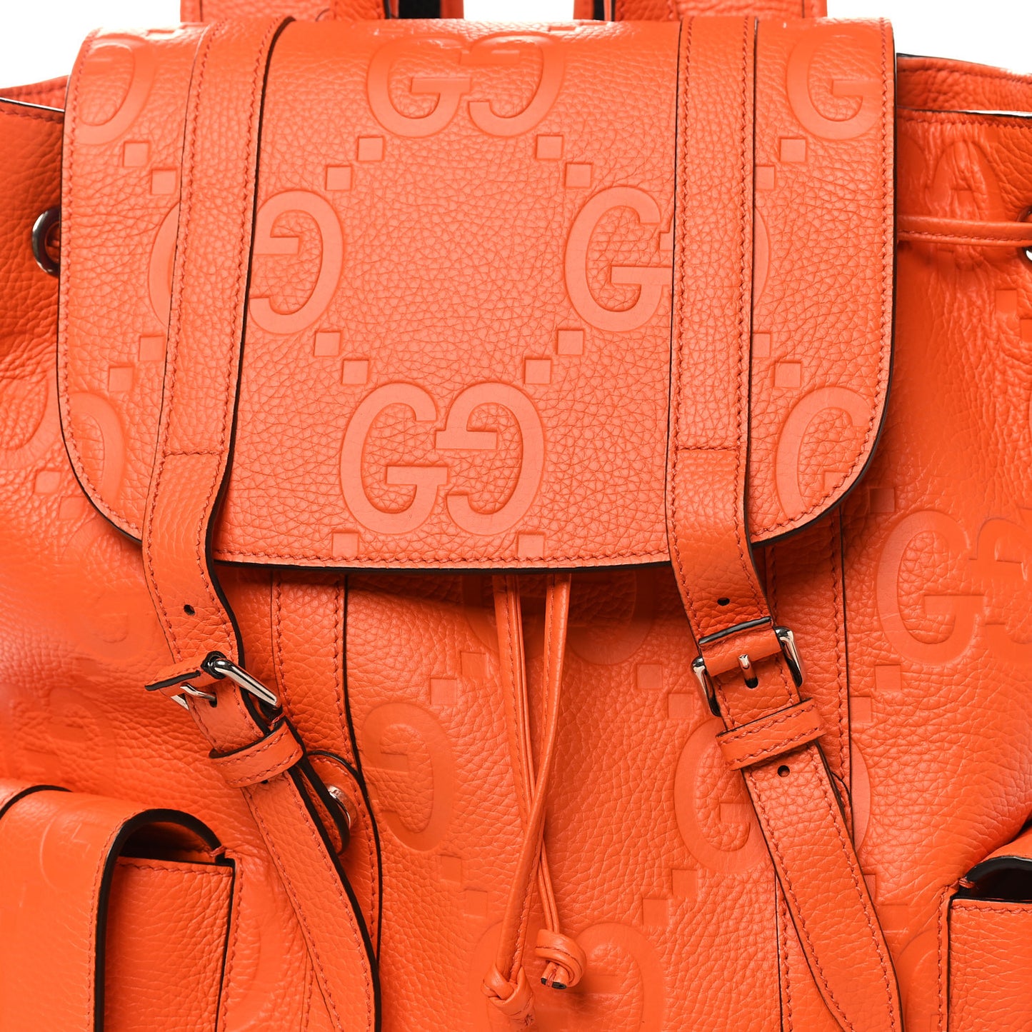 Piuma Calfskin Jumbo GG Embossed Double Buckle Backpack Good Orange