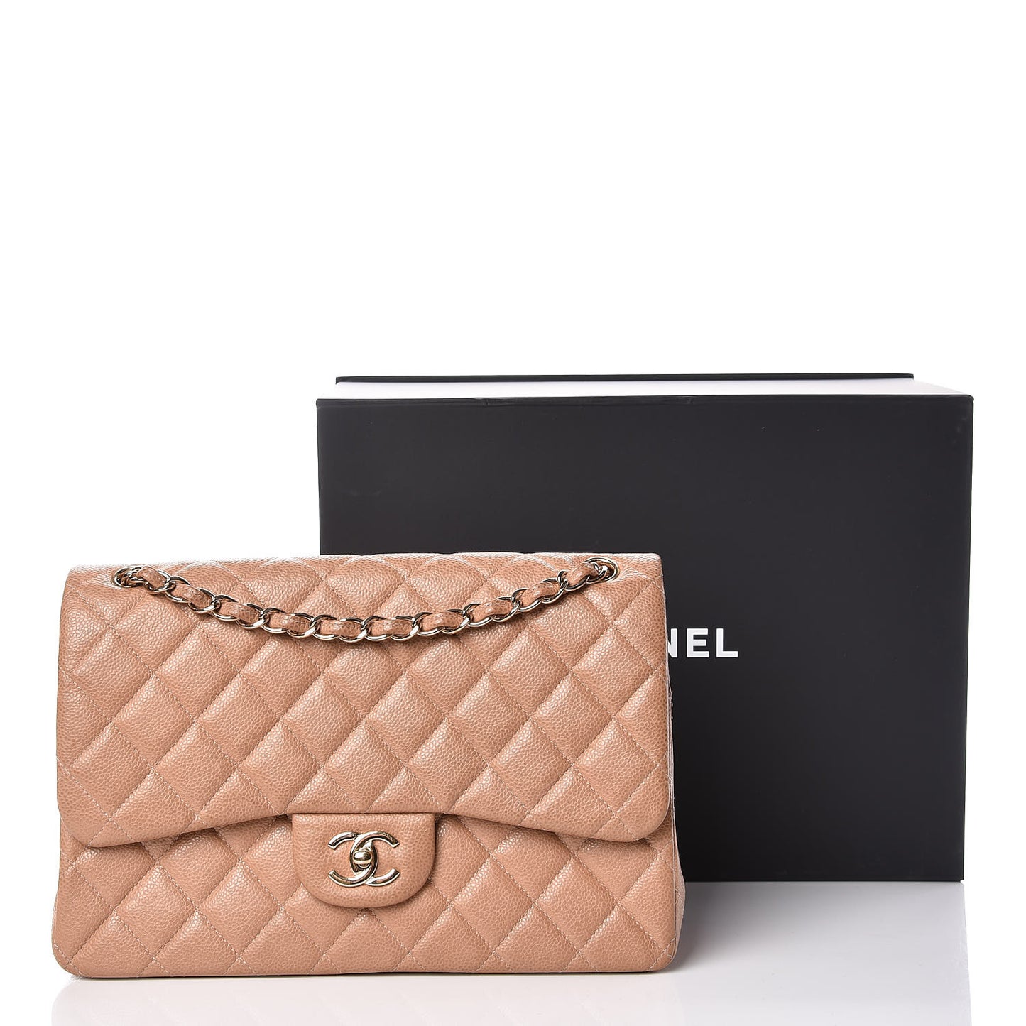 Caviar Quilted Jumbo Double Flap Beige Clair