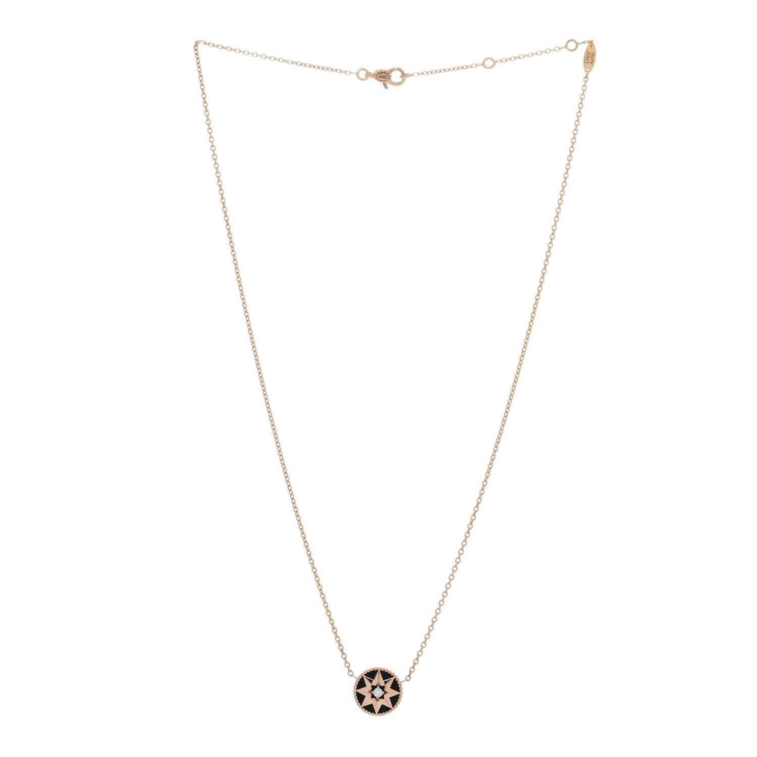 Christian Dior 18K Rose Gold Diamond Black Onyx Rose Des Vents Necklace 2 of 4