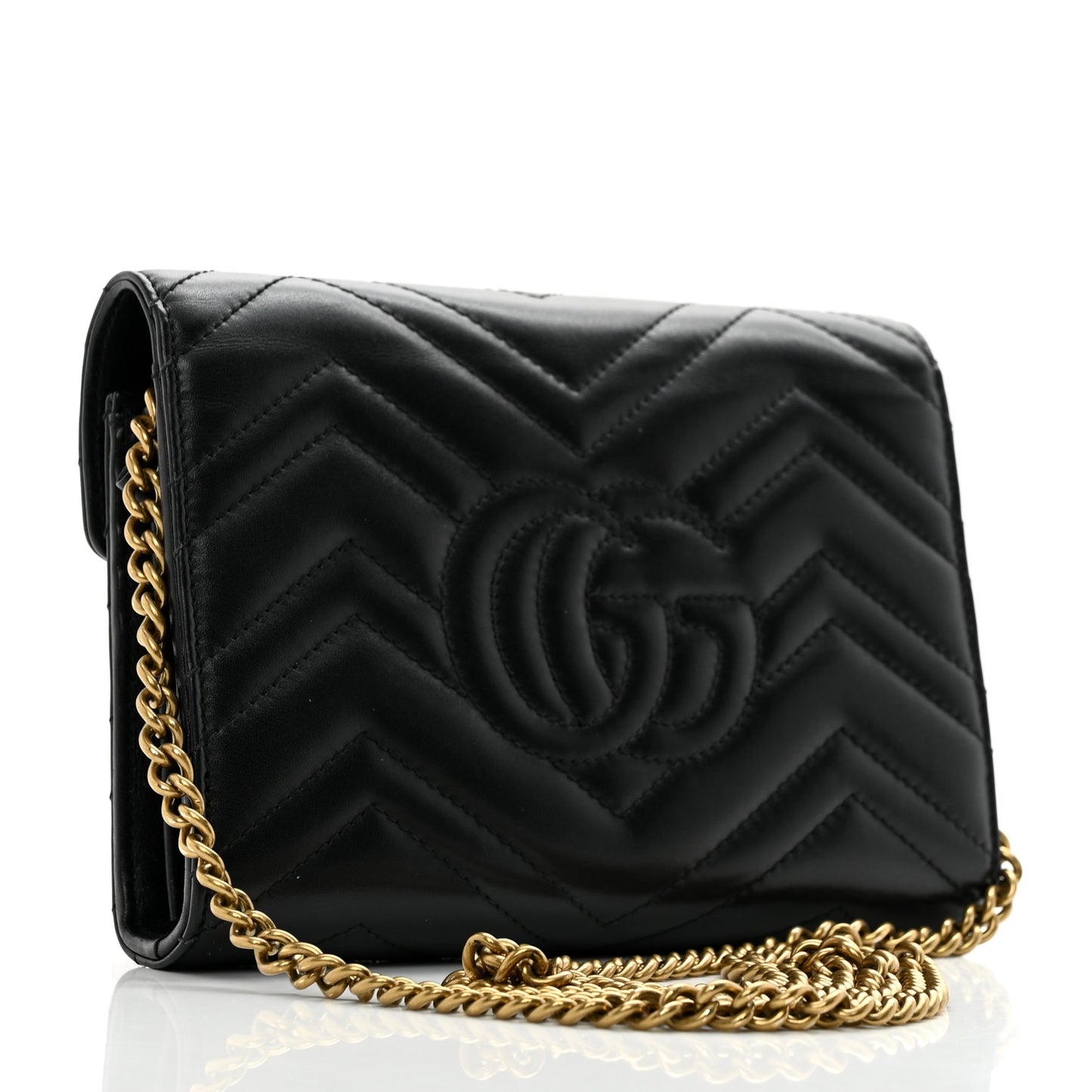 Calfskin Matelasse GG Marmont Chain Wallet Black