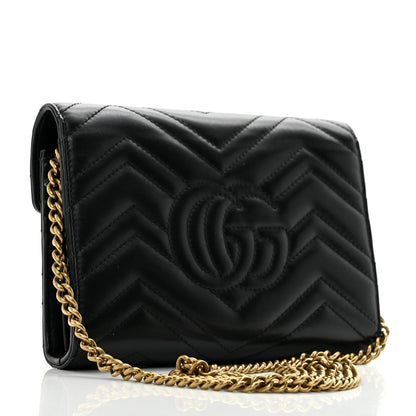 Gucci Calfskin Matelasse GG Marmont Chain Wallet Black 2 of 10