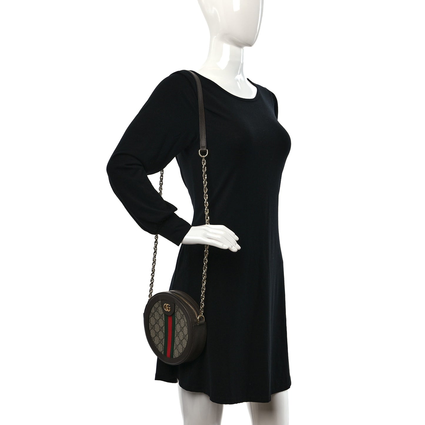 GG Supreme Monogram Web Mini Ophidia Round Shoulder Bag Brown