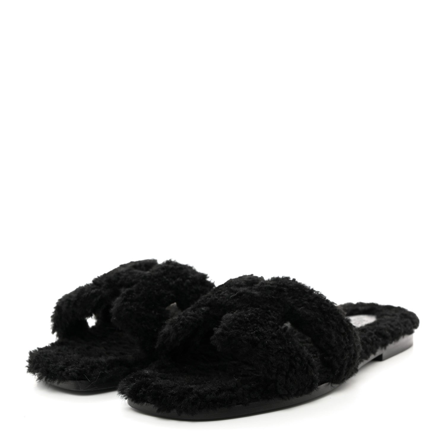 Hermes Woolskin Oran Sandals 38.5 Black 3 of 8