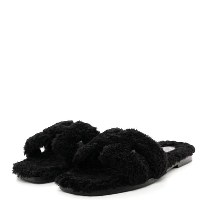 Hermes Woolskin Oran Sandals 38.5 Black 3 of 8
