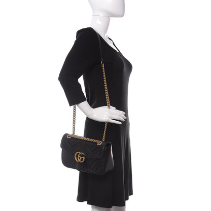 Gucci Calfskin Matelasse Small GG Marmont Shoulder Bag Black 2 of 11