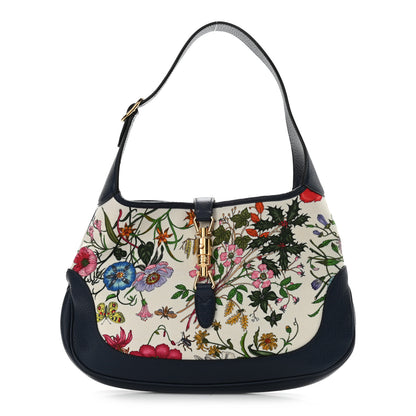 Gucci Canvas Flora Medium Jackie Hobo Blue Agata 1 of 11