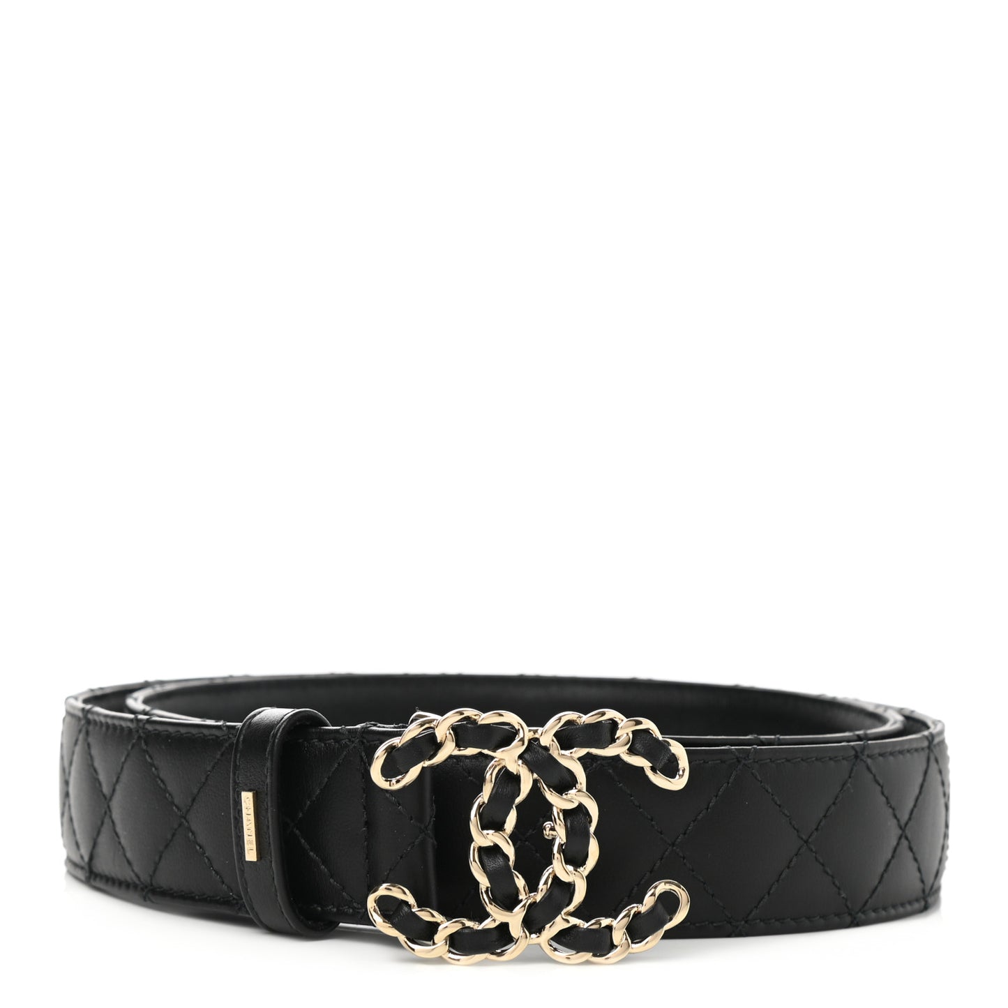 Calfskin Quilted CC Chain Belt 90 36 Black