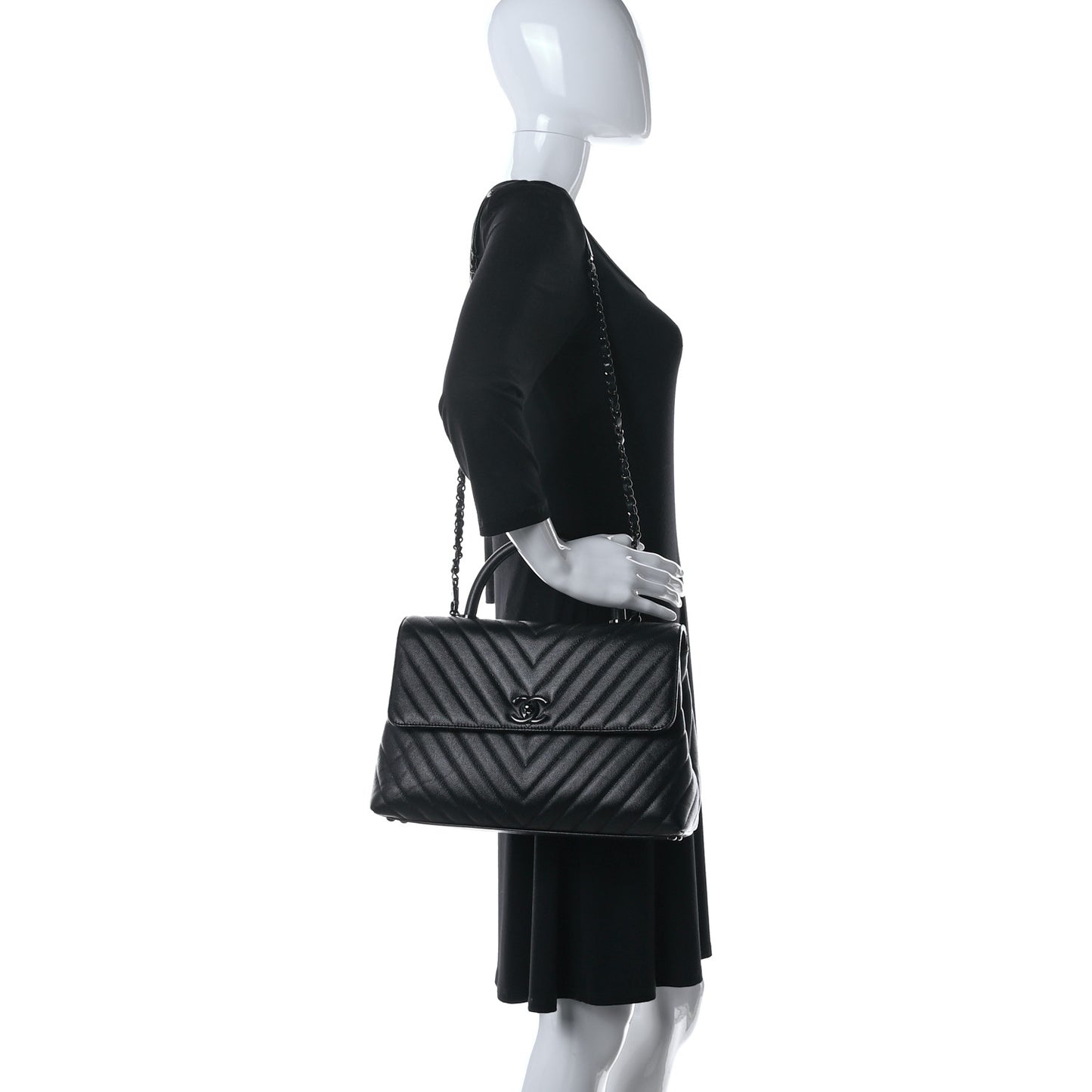 Caviar Chevron Quilted Medium Coco Handle Flap So Black