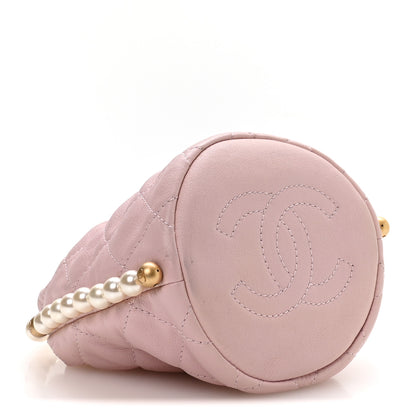 Chanel Calfskin Quilted Pearl Mini About Pearls Drawstring Bucket Light Pink 4 of 10