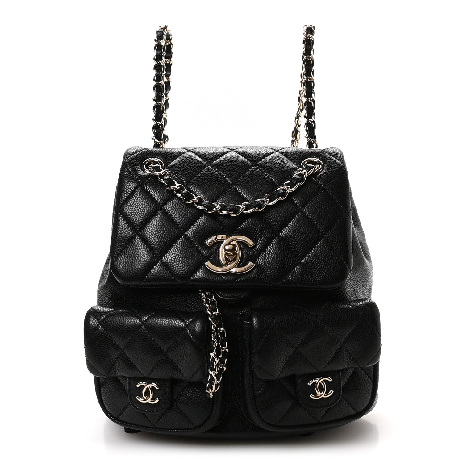 Chanel Shiny Caviar Quilted Medium Duma Pockets Drawstring Backpack Black 1 of 10