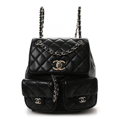 Chanel Shiny Caviar Quilted Medium Duma Pockets Drawstring Backpack Black 1 of 10