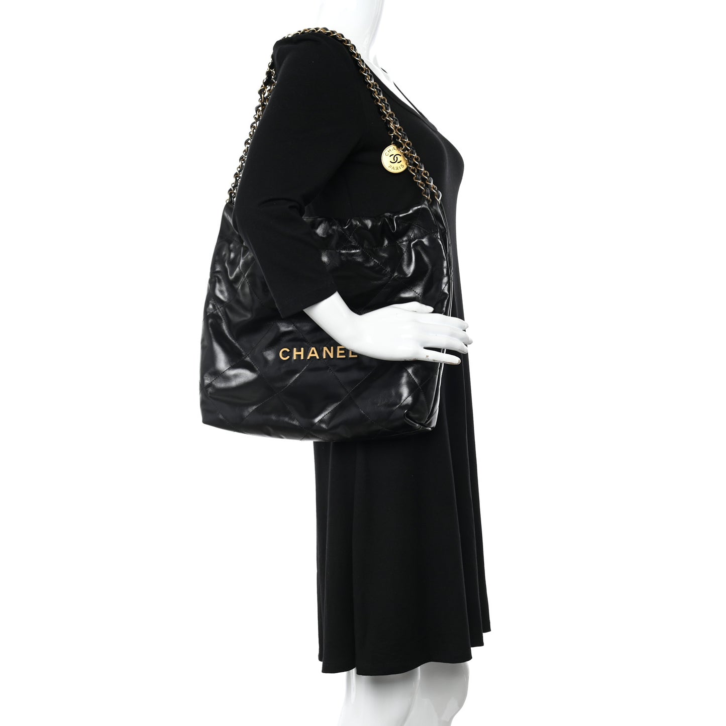 Shiny Calfskin Quilted Small Chanel 22 Black