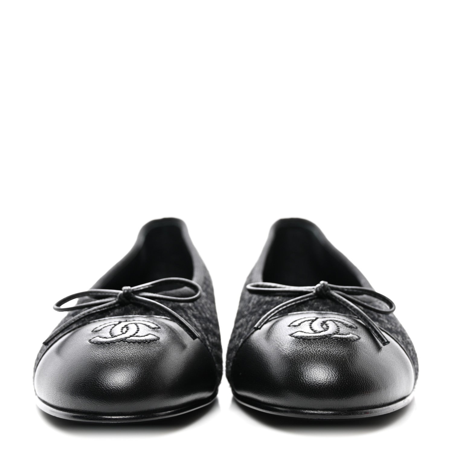 Chanel Wool Tweed Lambskin Cap Toe Ballerina Flats 40 Black Grey 2 of 9