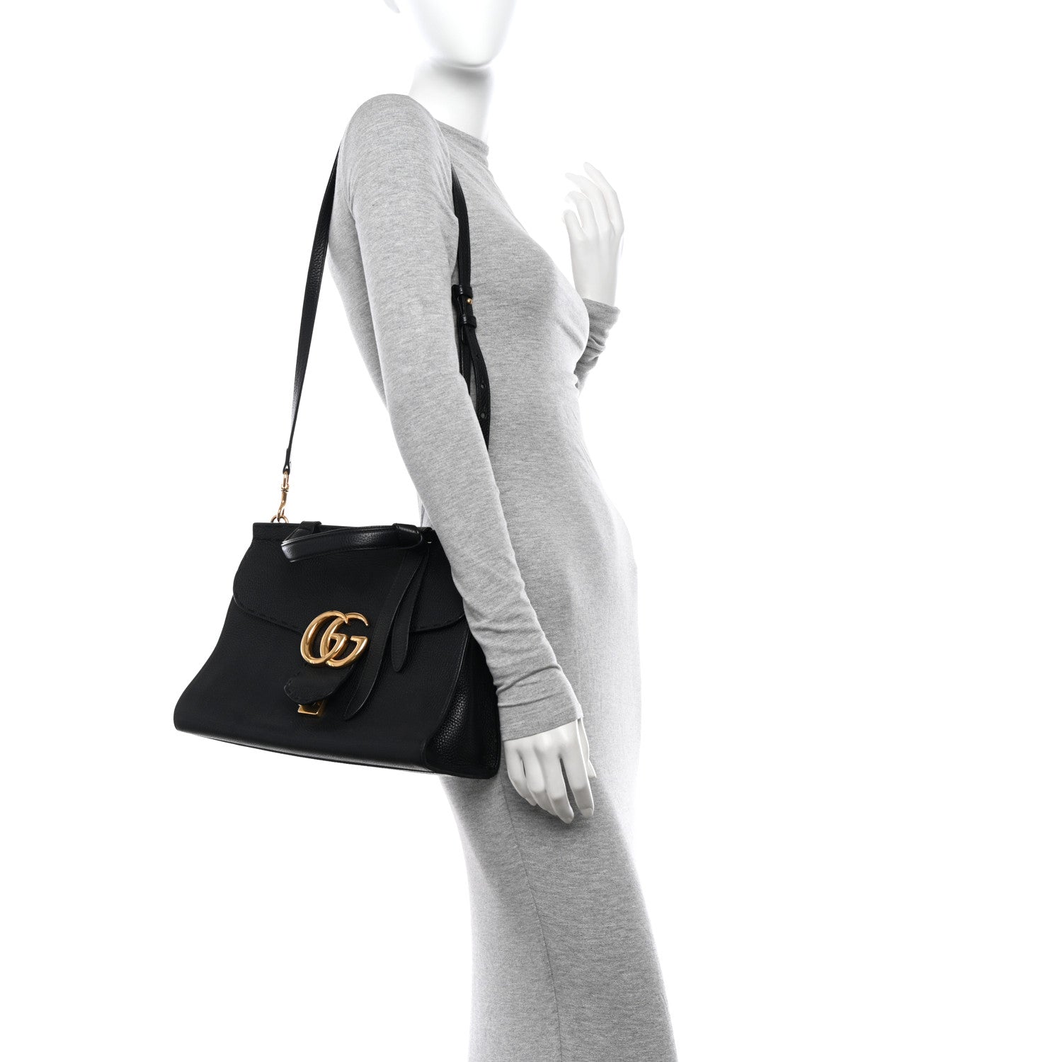 Gucci Calfskin Small GG Marmont Top Handle Bag Black 2 of 14