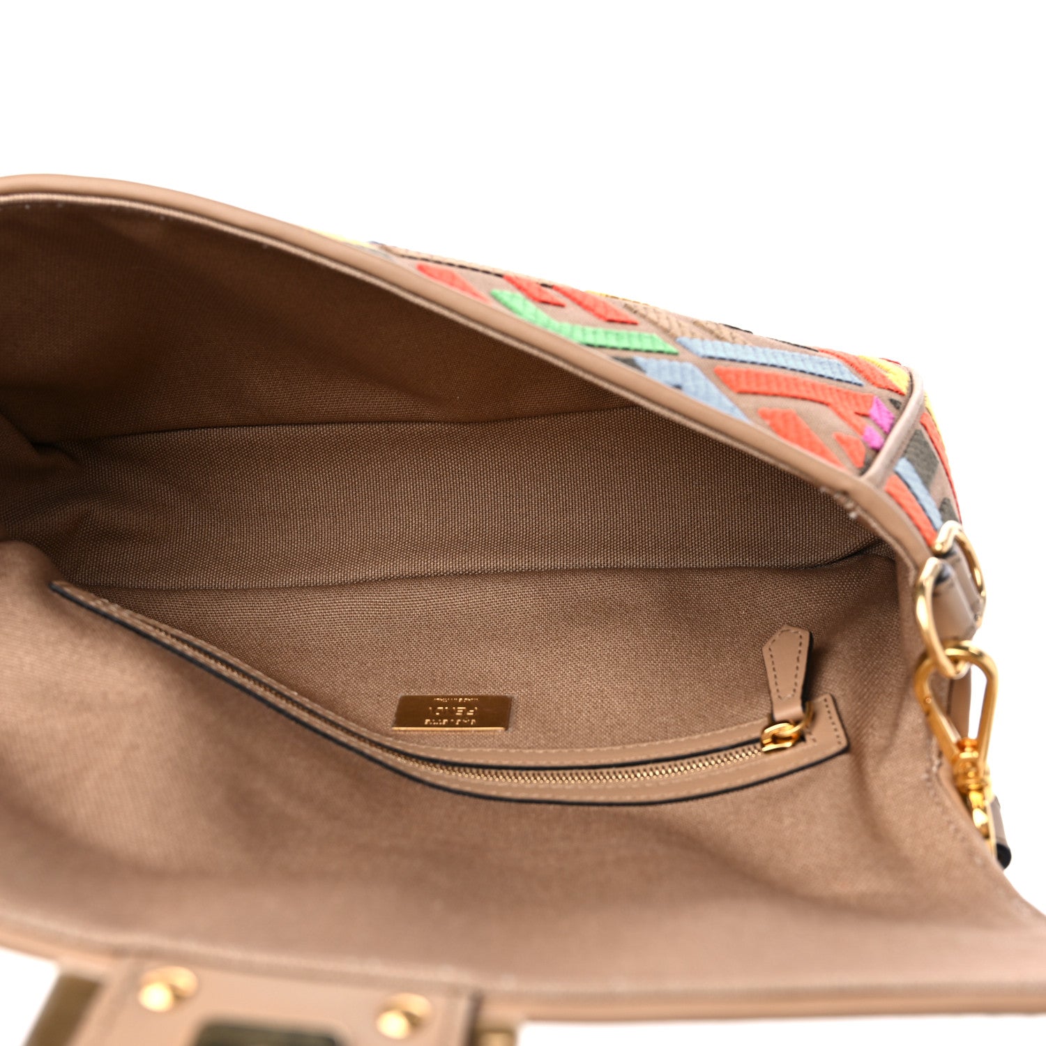 Fendi Canvas Vitello King FF Multicolor Embroidered Baguette Multicolor Cuoio 5 of 8
