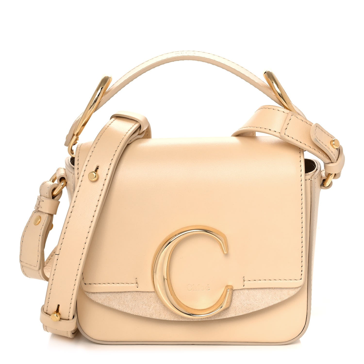 Chloe Shiny Calfskin Suede Mini C Double Carry Blondie Beige 1 of 14