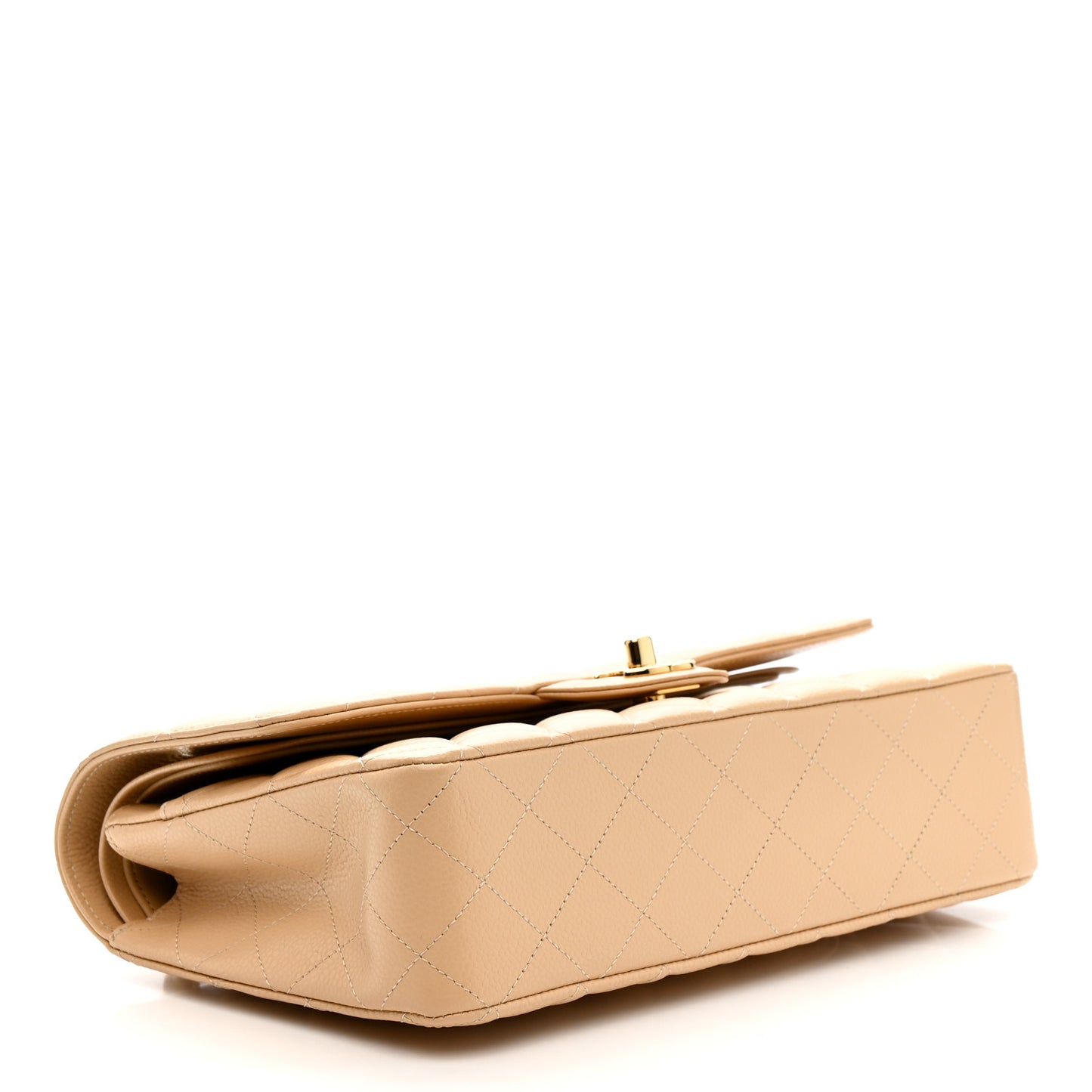 Caviar Quilted Medium Double Flap Beige