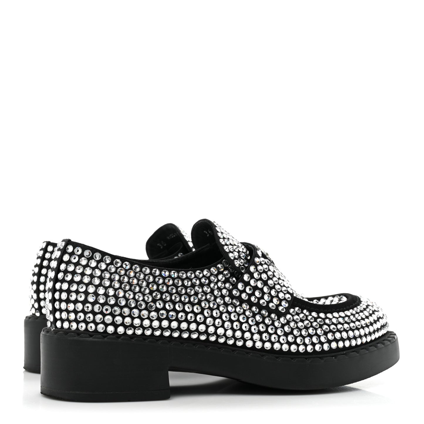 Satin Crystal Metal Triangle Logo 50mm Loafers 36 Cristal
