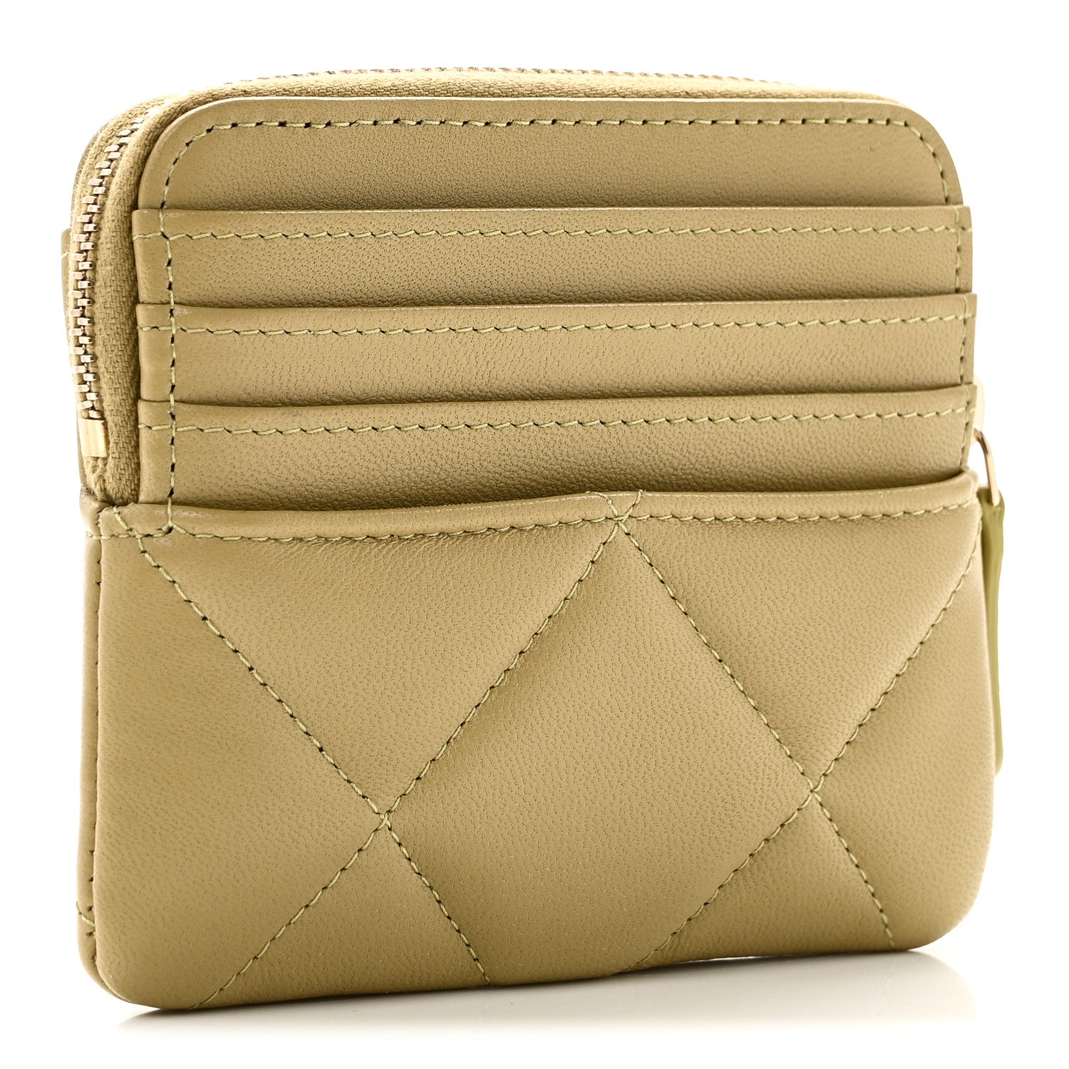Chanel Lambskin Quilted Chanel 19 Zip Card Holder Wallet Light Green 3 of 8