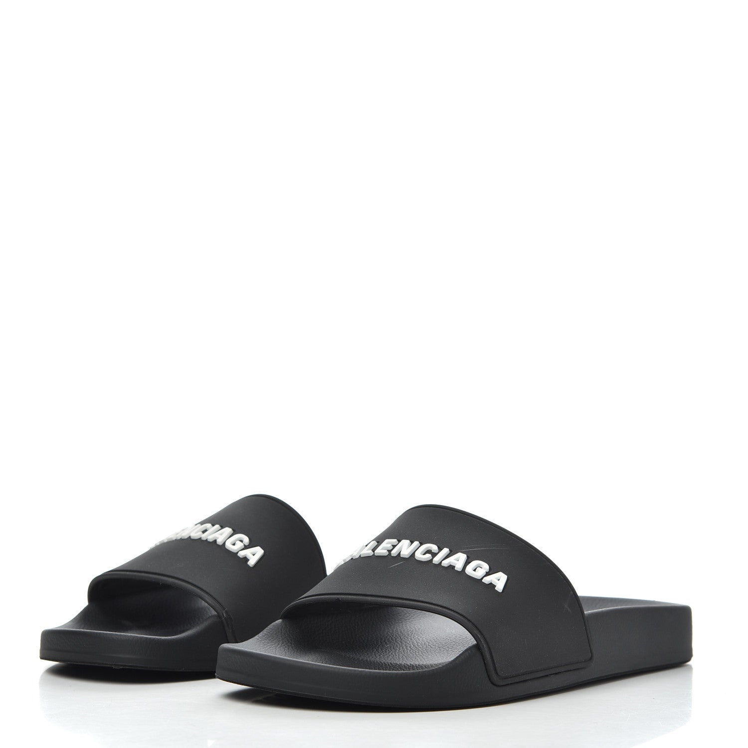 Balenciaga PVC Logo Womens Pool Slide Sandals 38 Black White 3 of 14