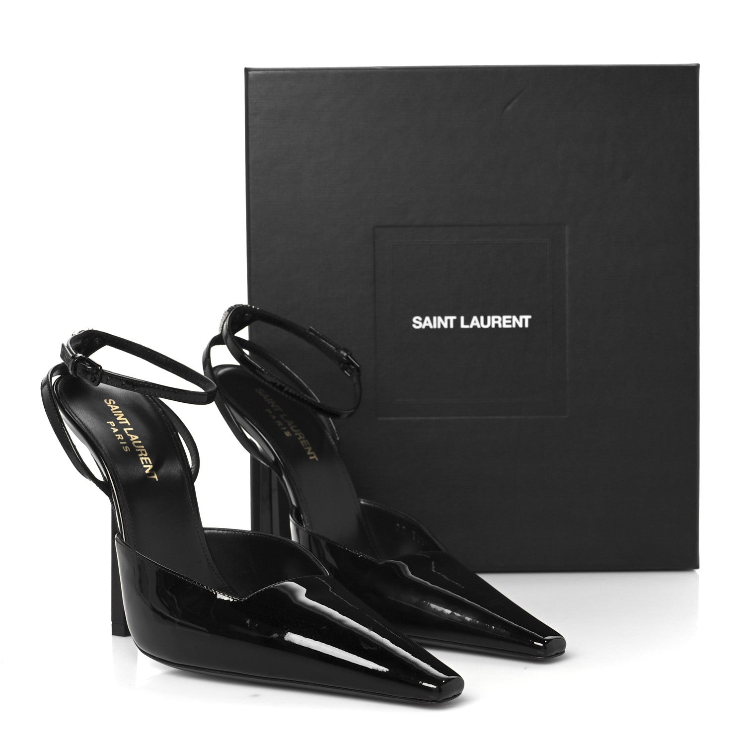 Saint Laurent Patent Calfskin Crystal Anouk Pumps 38 Black 10 of 10