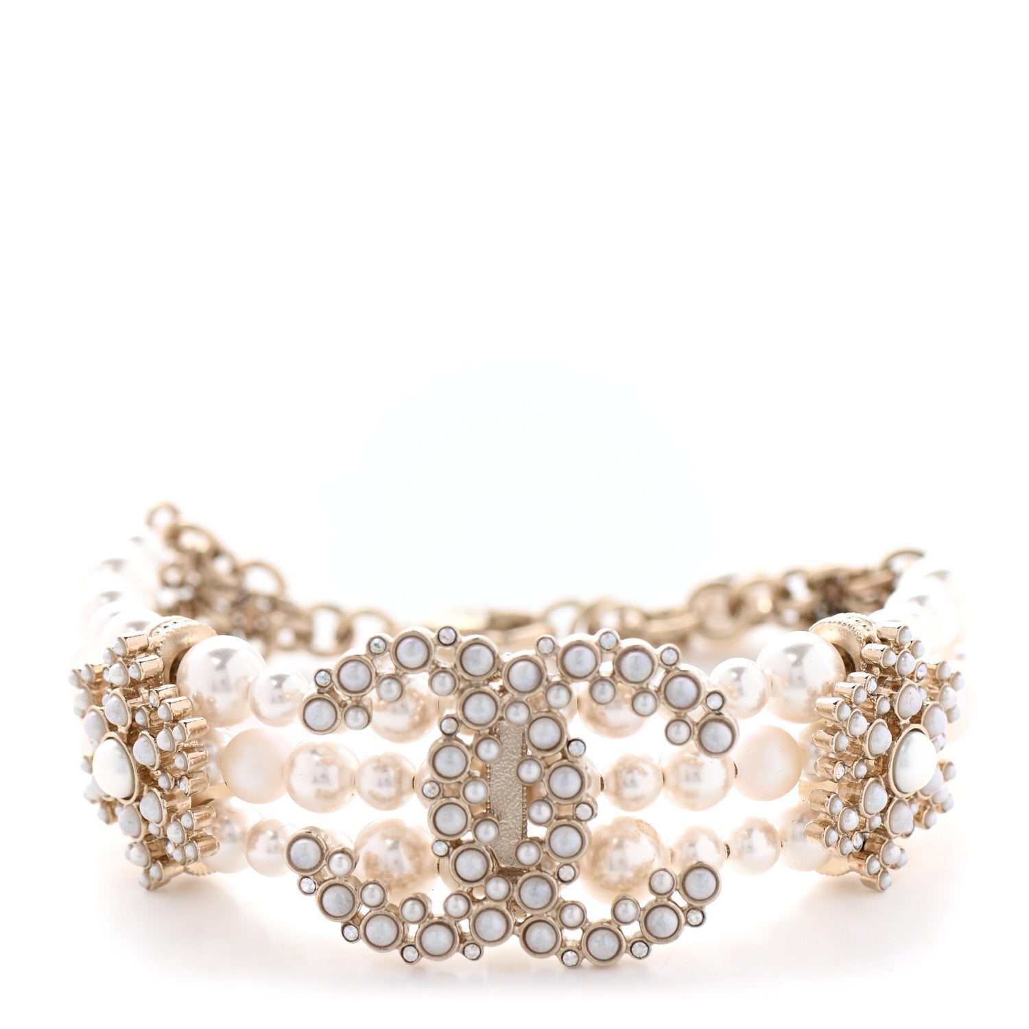 Chanel Crystal Pearl CC Bracelet Gold 1 of 5