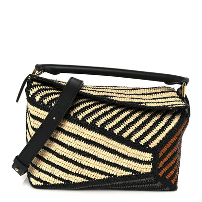 Loewe Calfskin Raffia Paula's Ibiza Small Puzzle Edge Bag Natural Honey Gold 1 of 10
