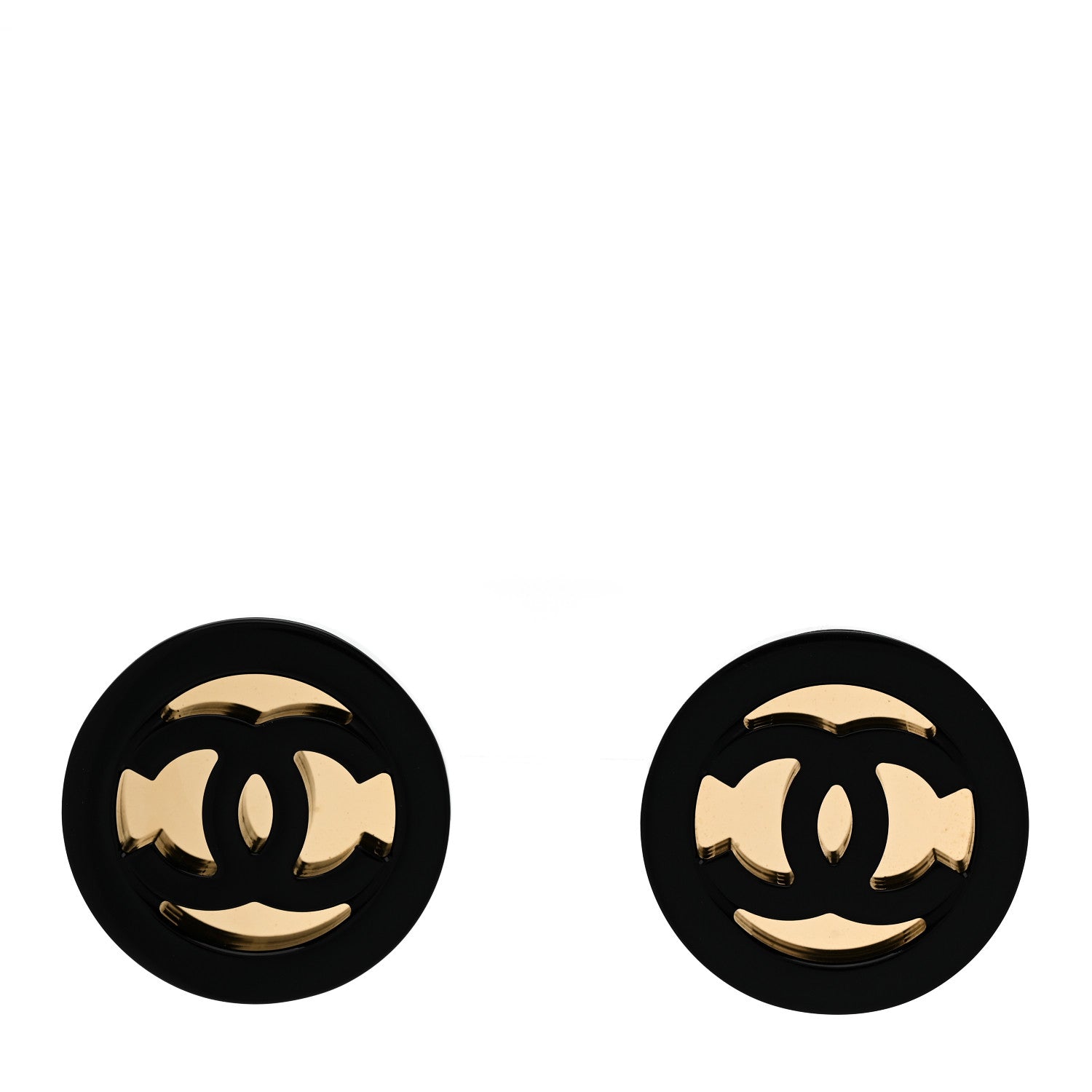 Chanel Resin CC Round Earrings Gold Black 1 of 5